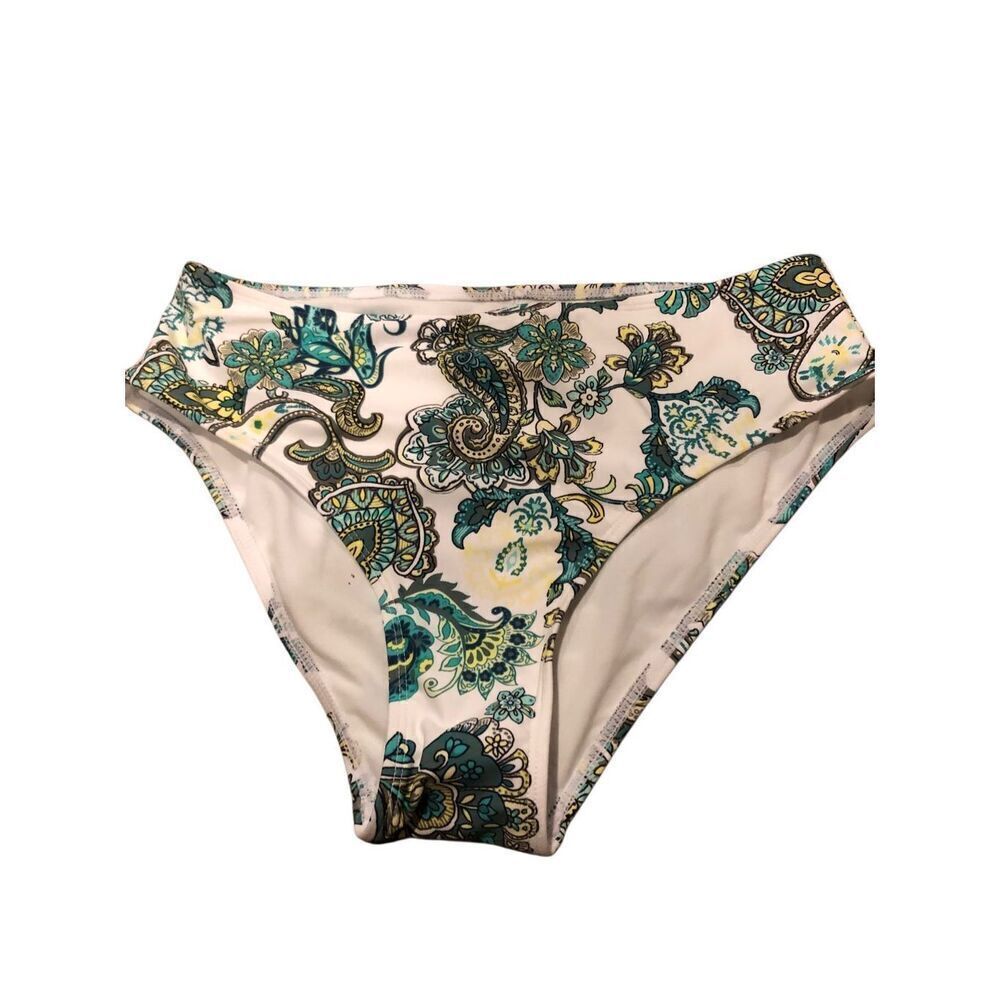 Cupshe high waist white and green paisley print bikini bottoms NWT size M
